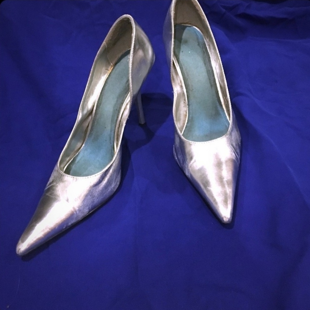 Metallic Silver colored heels.